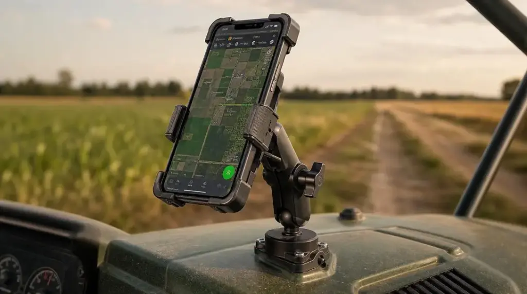 Jaki solidny uchwyt utrzyma duży telefon w ciężkich warunkach rolniczych?